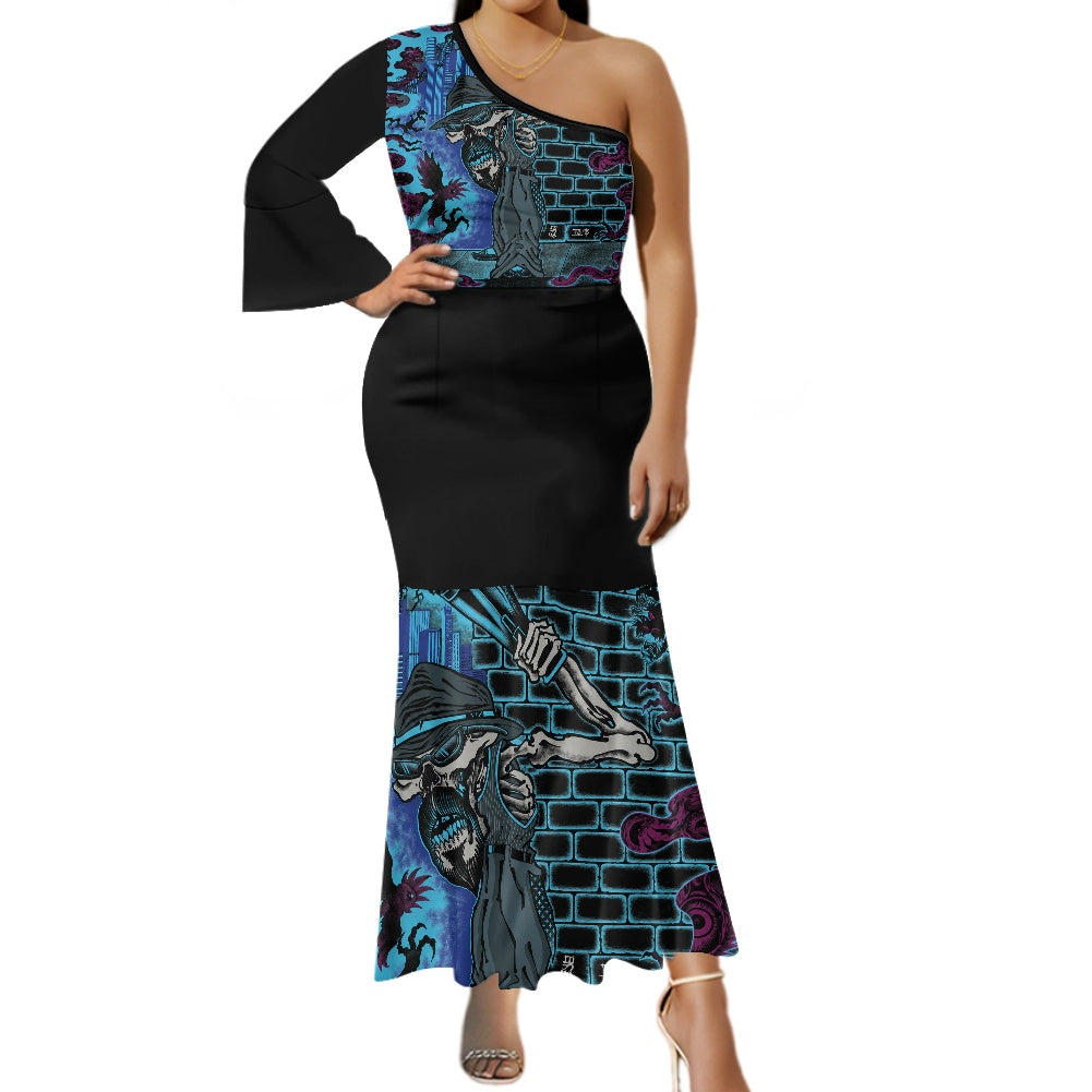 The Last Cholo One-shoulder Mermaid Dress with Long Sleeve