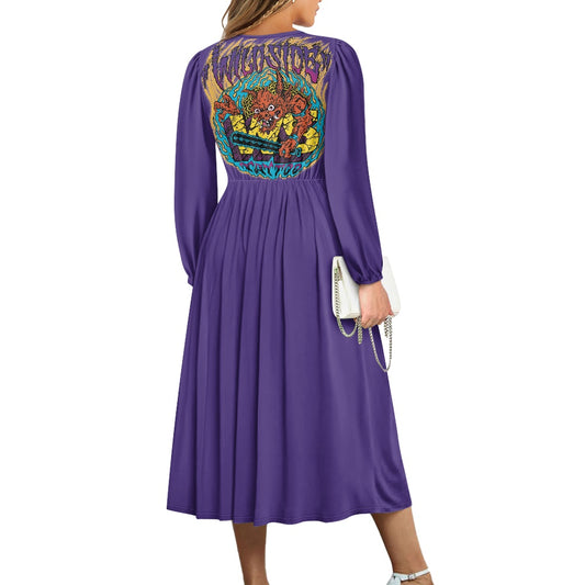 ONI V-Neck Long Sleeve Tie Waist Midi Dress