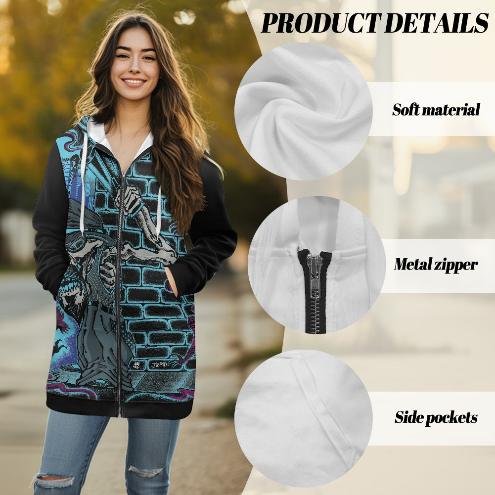 The Last Cholo Women's mid-length hooded sweatshirt cardigan