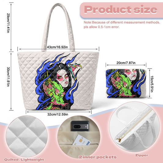 Dragon Lady Quilted shoulder bag/storage bag 2-piece set