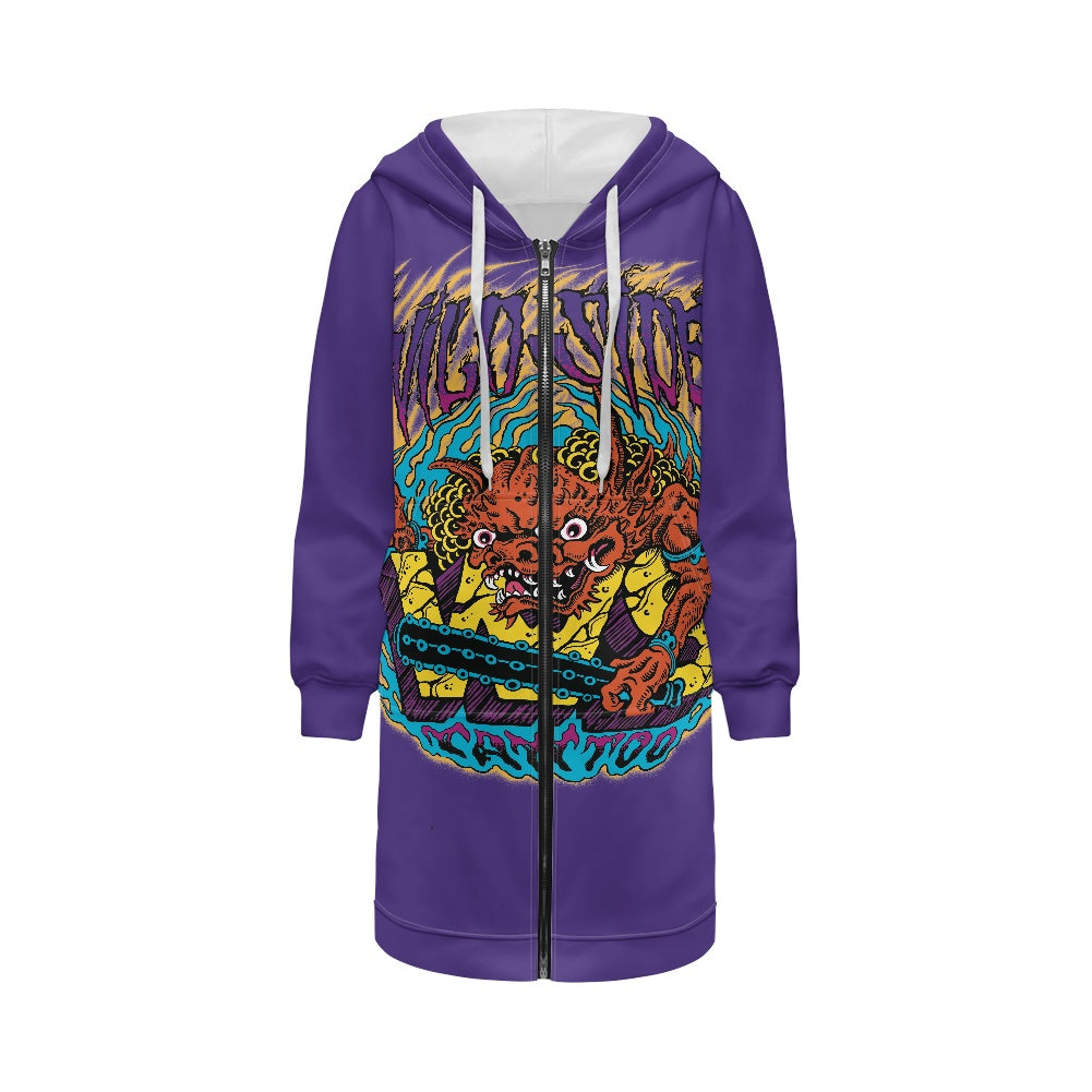 ONI Women's mid-length hooded sweatshirt cardigan