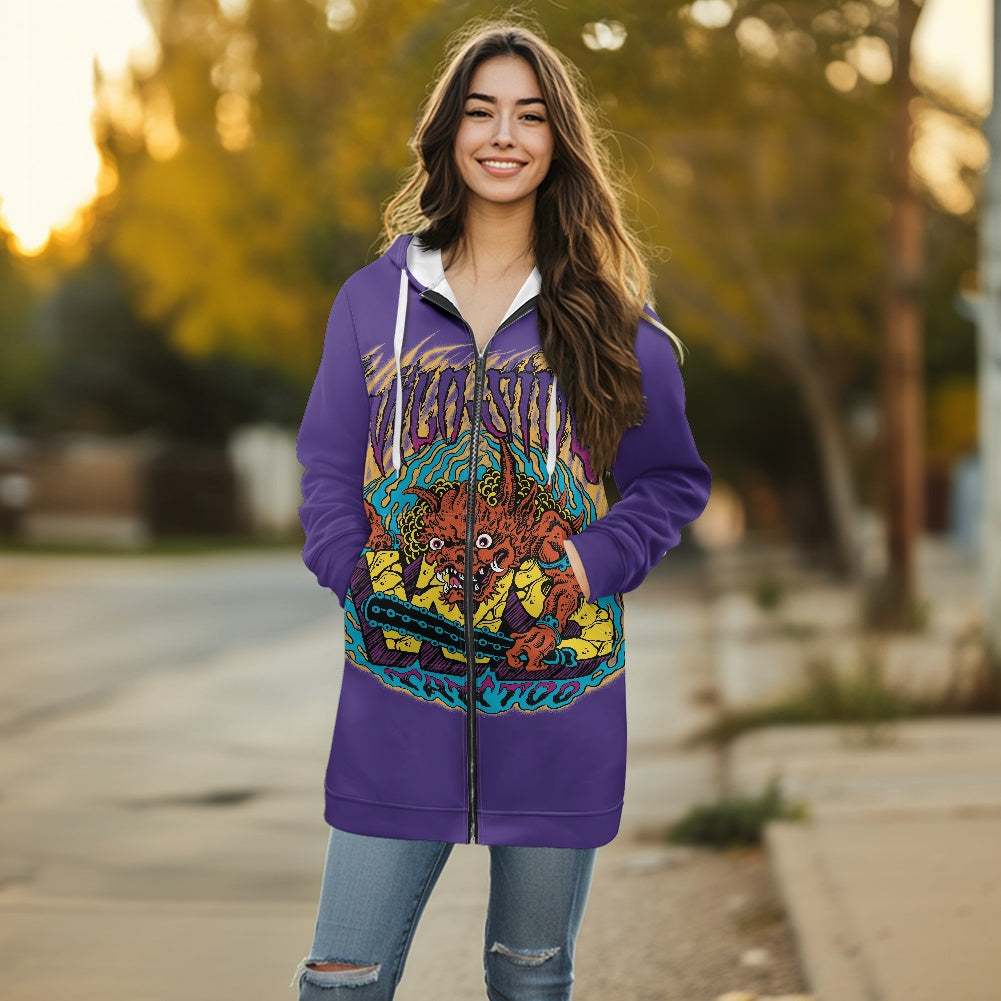 ONI Women's mid-length hooded sweatshirt cardigan