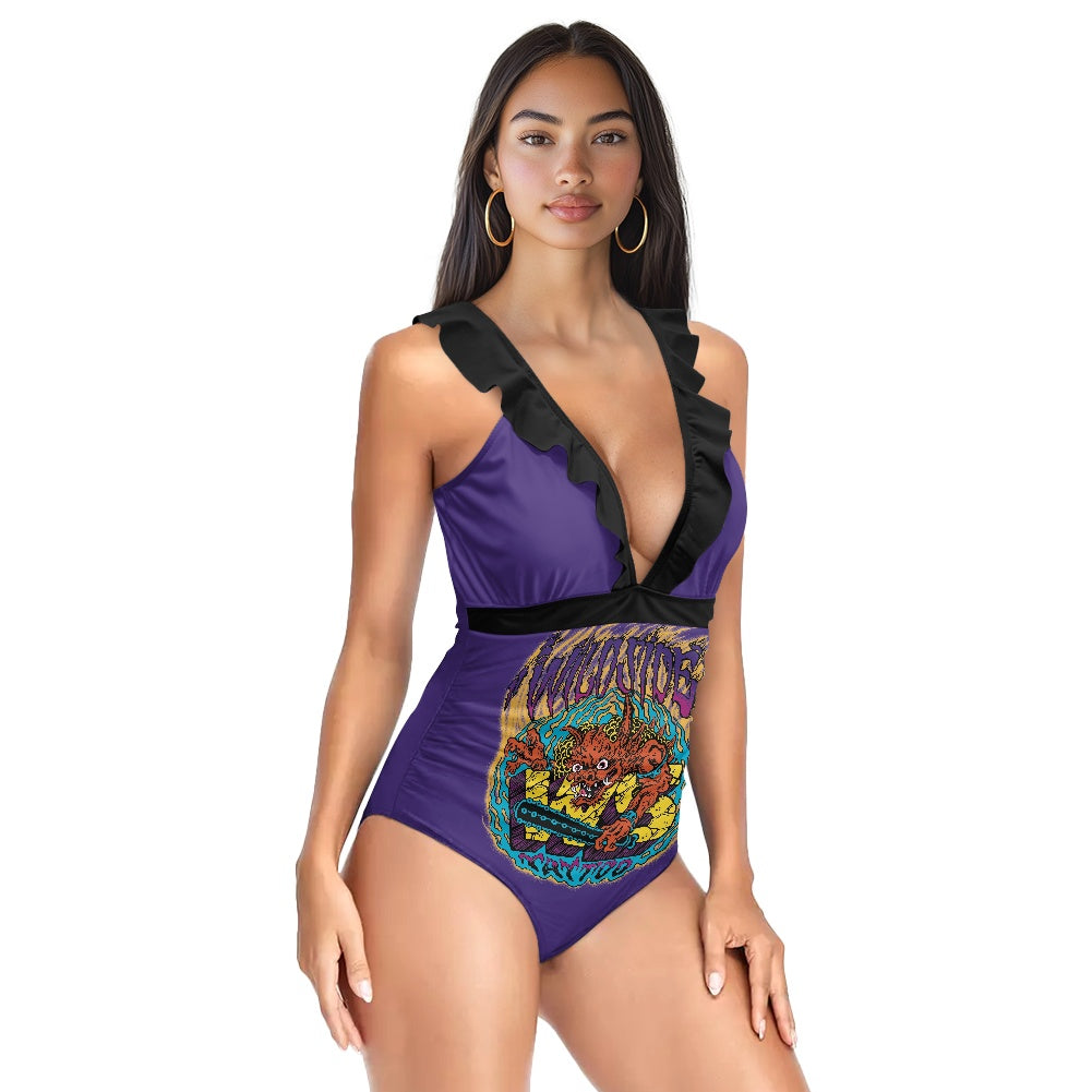 ONI Women's Ruffled Lace Up One-Piece Swimsuit