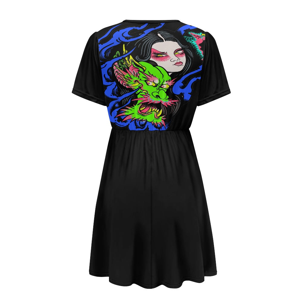 Dragon Lady Ladies V-neck short-sleeved dress