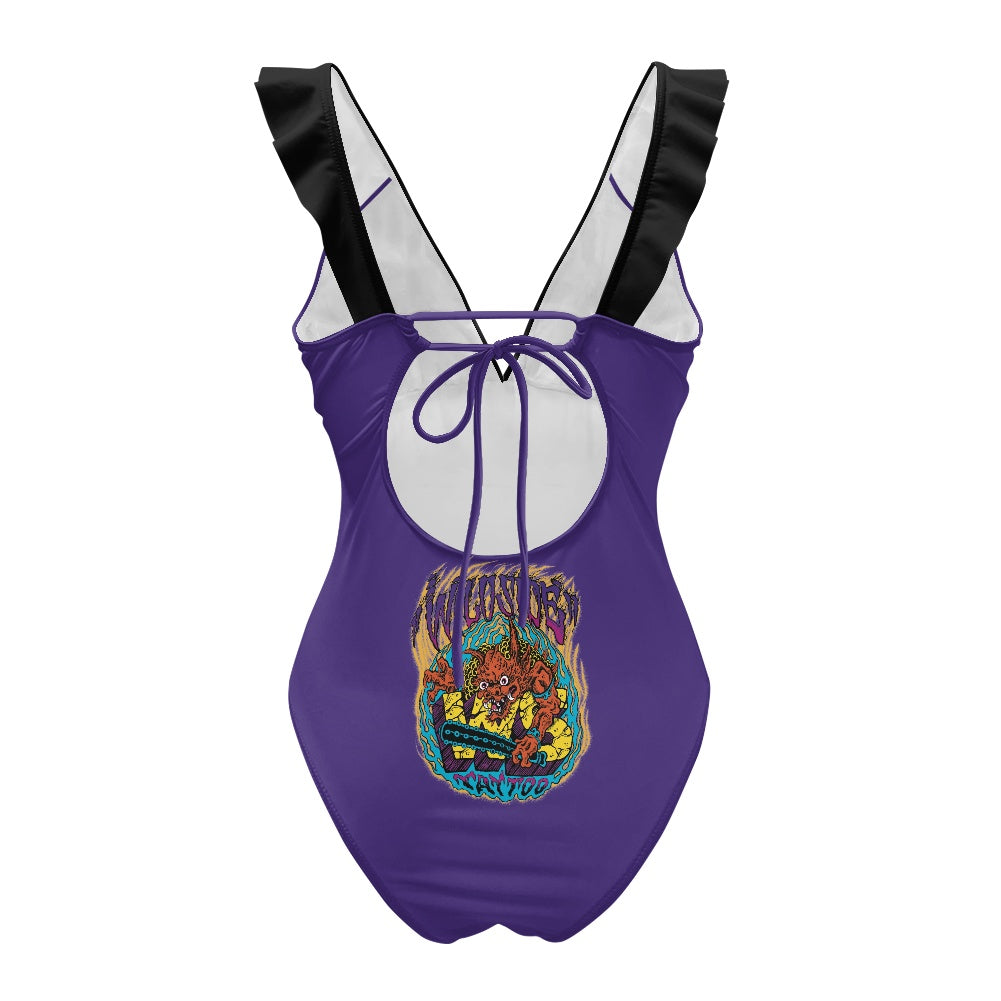 ONI Women's Ruffled Lace Up One-Piece Swimsuit