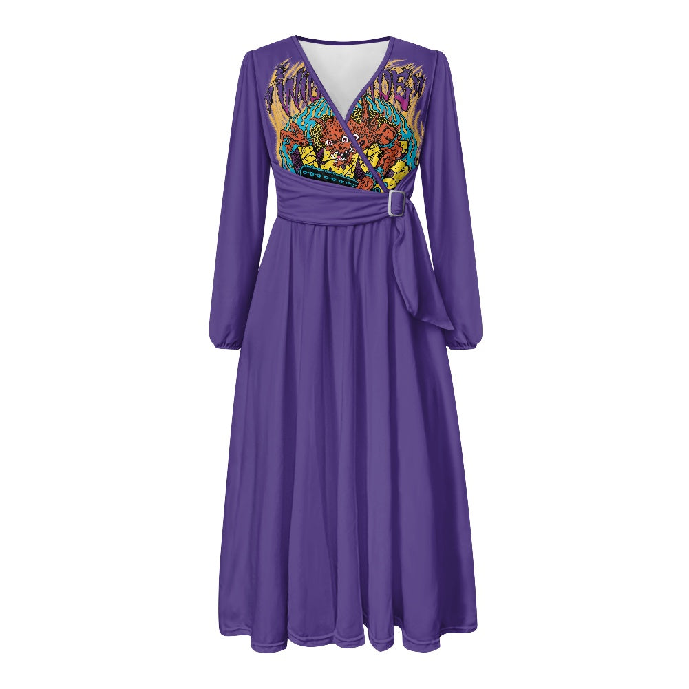 ONI V-Neck Long Sleeve Tie Waist Midi Dress