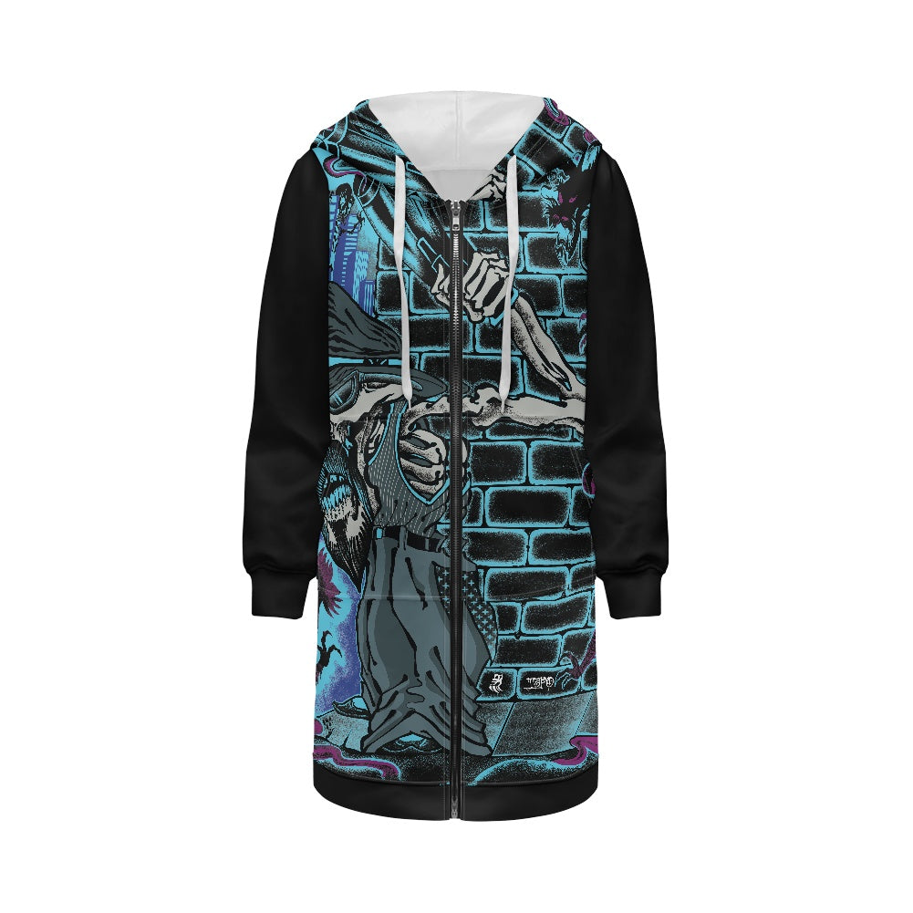The Last Cholo Women's mid-length hooded sweatshirt cardigan