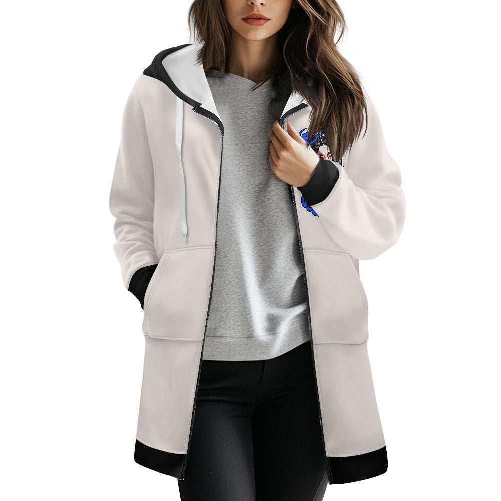 Dragon Lady Women's mid-length hooded sweatshirt cardigan
