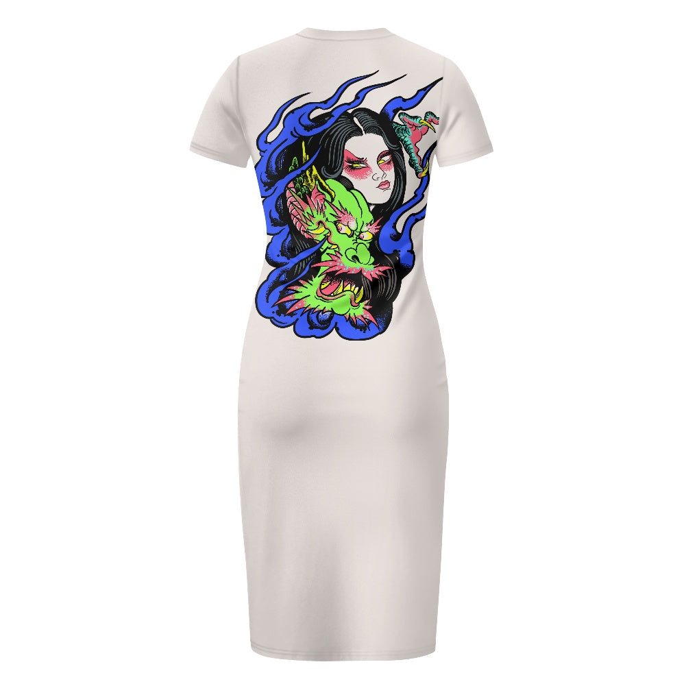 Dragon Lady Women's short-sleeved round-neck long skirt (220g)