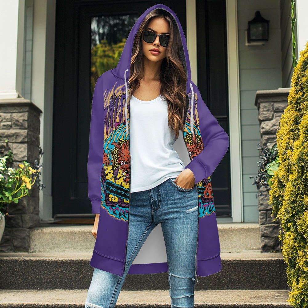 ONI Women's mid-length hooded sweatshirt cardigan