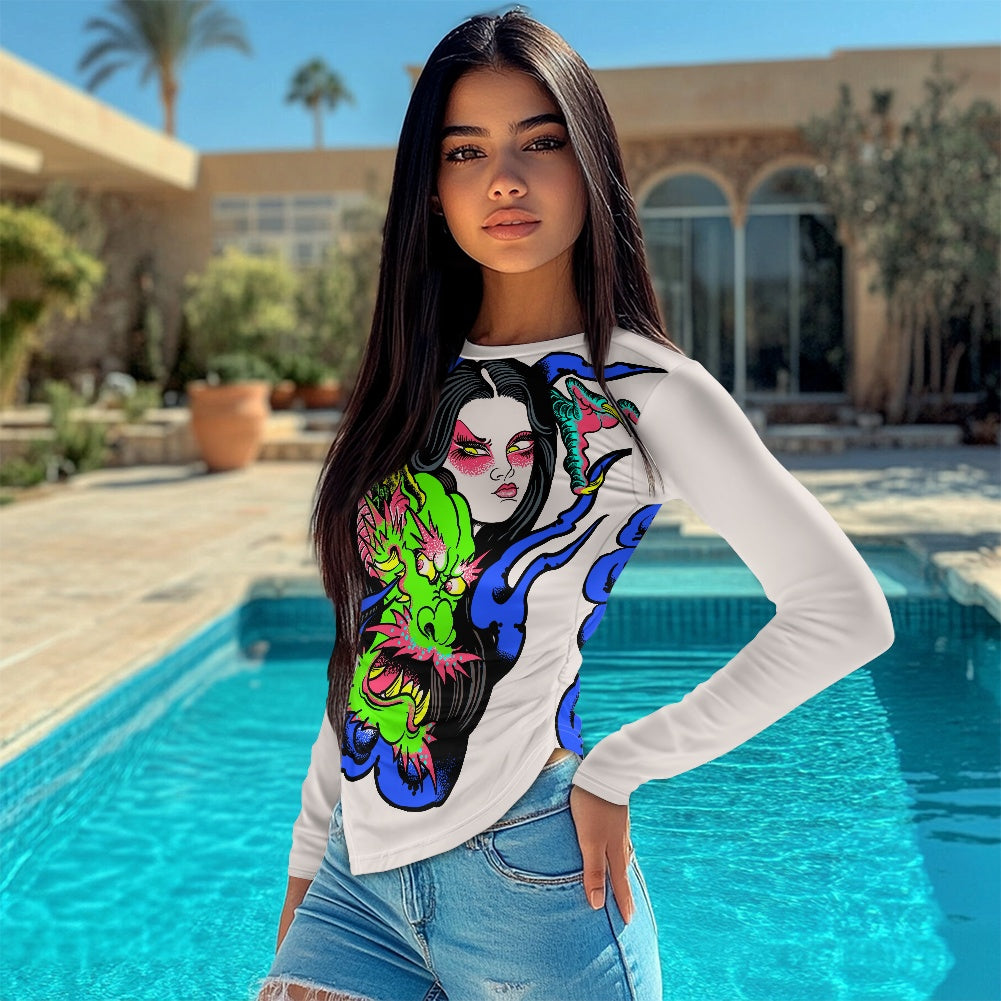 Dragon Lady Long-sleeved round neck irregular slim fit bottoming shirt