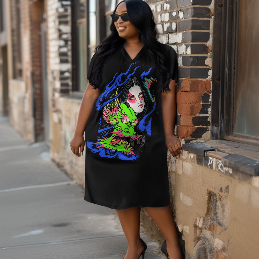 Dragon Lady Women's Short Sleeve Plus Size Dress