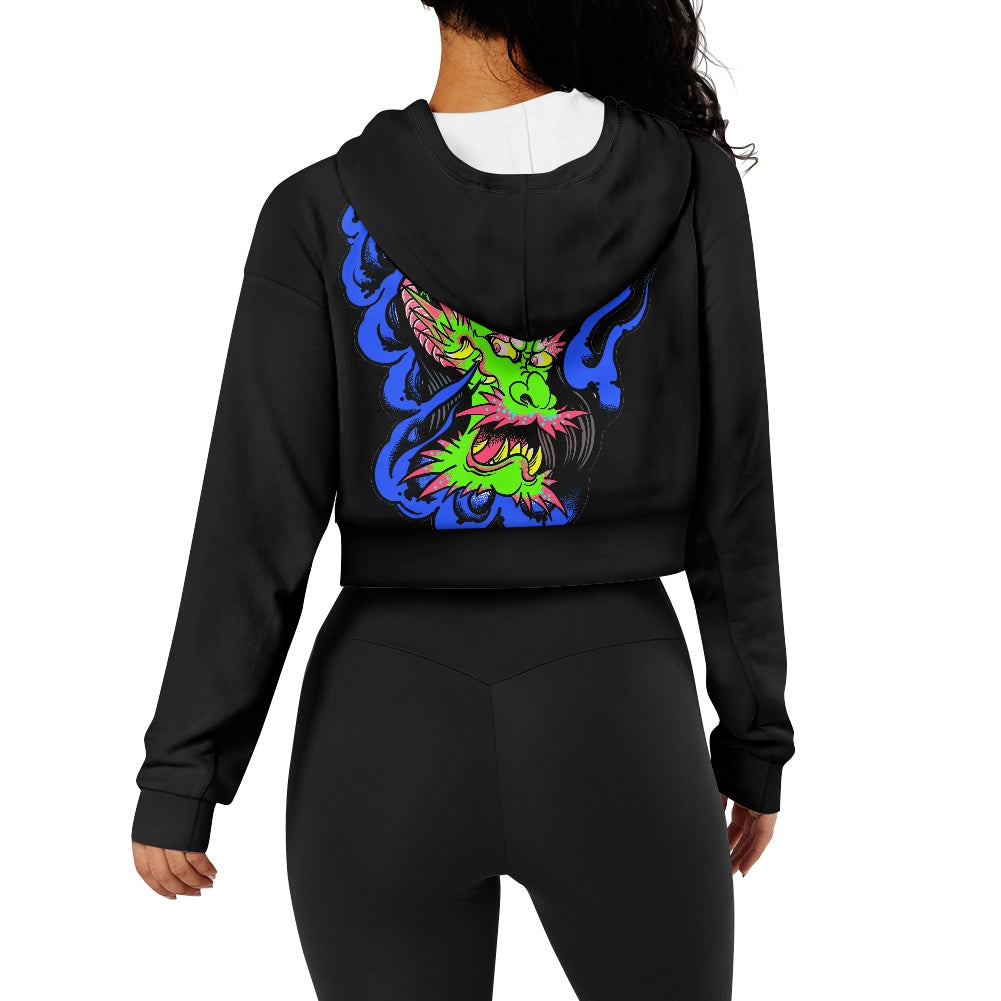 Dragon Lady Women's long sleeve short hooded sweatshirt
