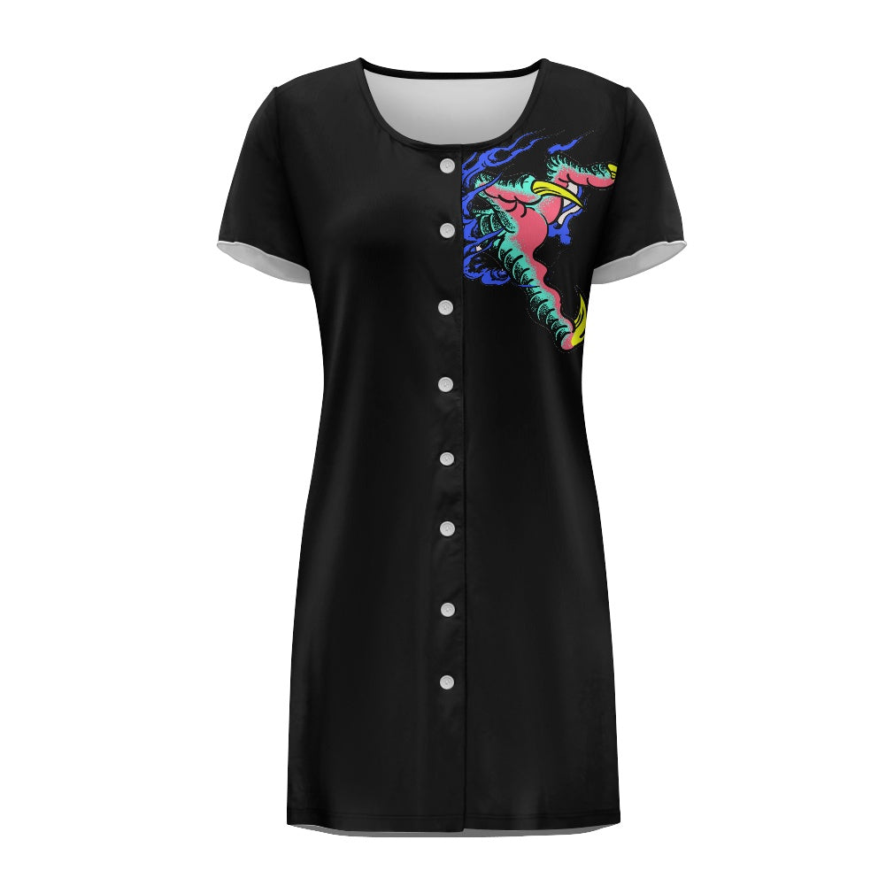 Dragon Lady Short-sleeved round-neck button nightdress