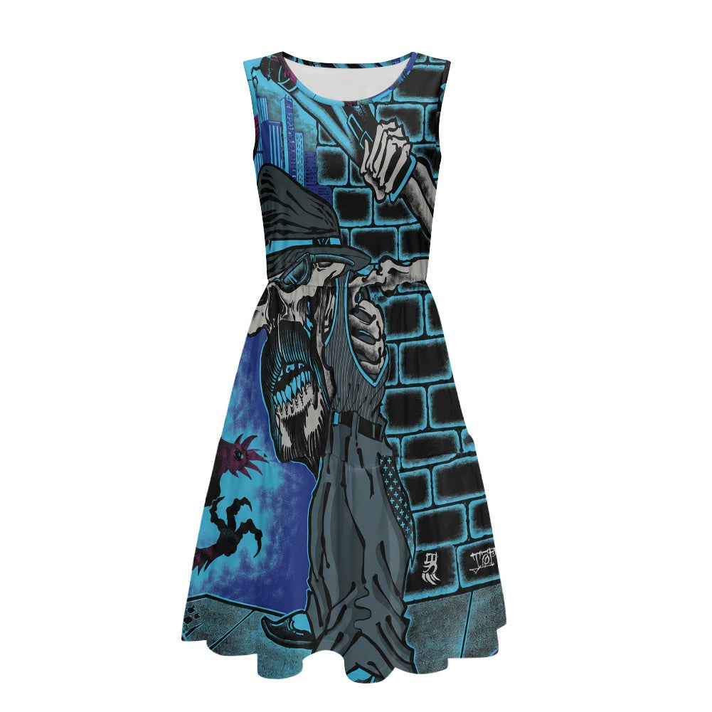 The Last Cholo Women's sleeveless round neck patchwork skirt