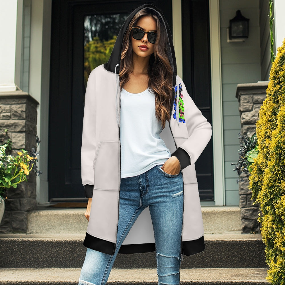 Dragon Lady Women's mid-length hooded sweatshirt cardigan