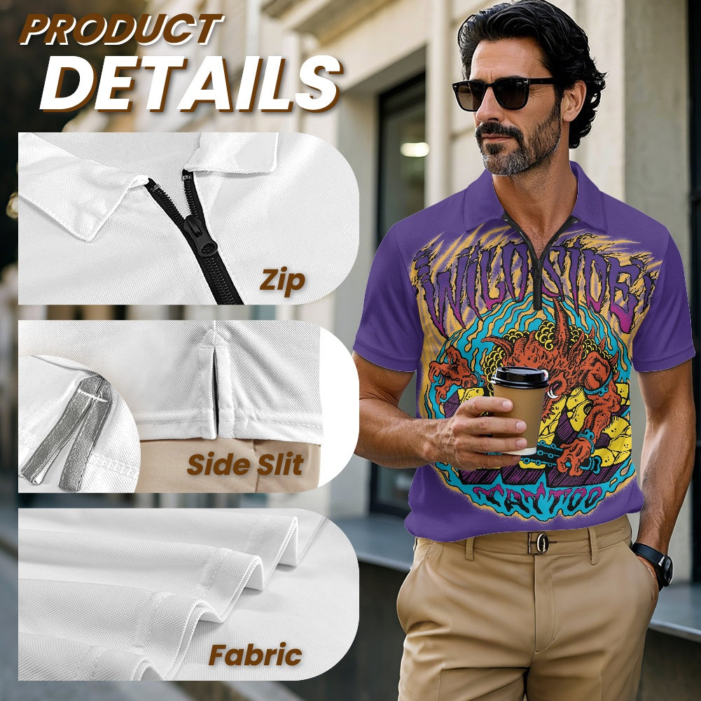 ONI Short Sleeve Zip-Up Polo Shirt