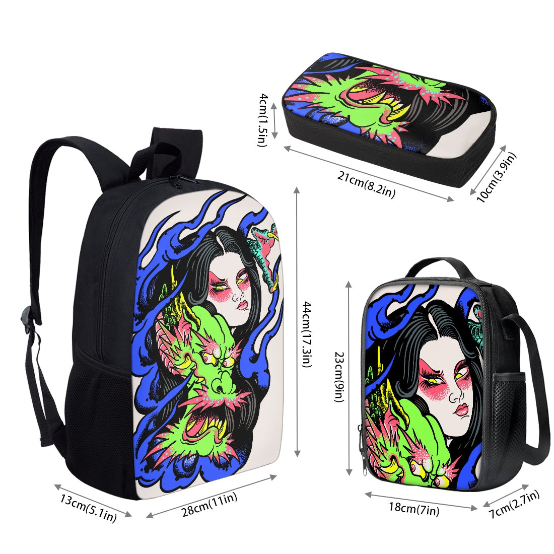 Dragon Lady Backpack lunch bag pencil case combination set