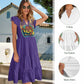 ONI Women's V-neck pocket waist patchwork dress