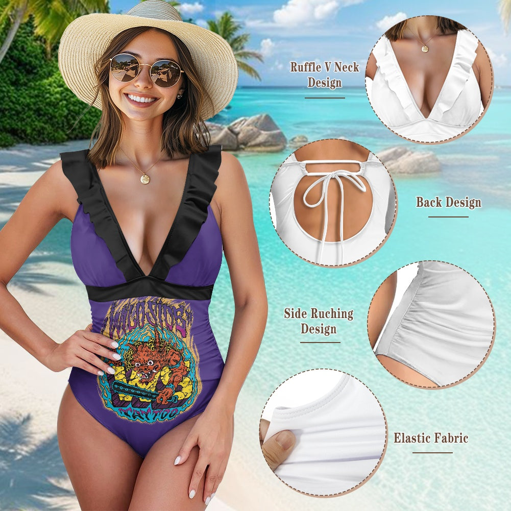 ONI Women's Ruffled Lace Up One-Piece Swimsuit