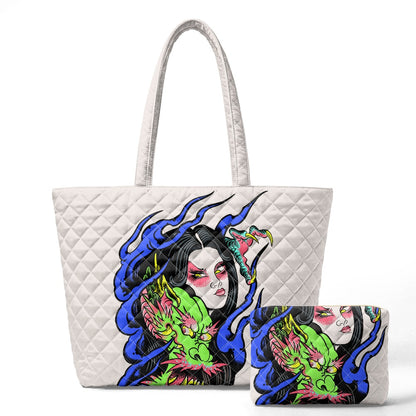 Dragon Lady Quilted shoulder bag/storage bag 2-piece set