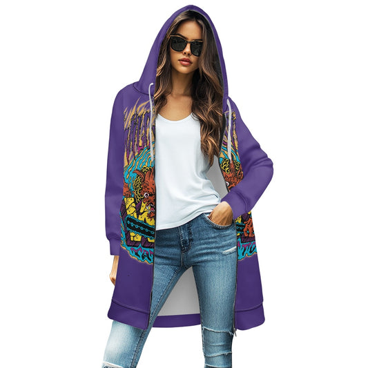 ONI Women's mid-length hooded sweatshirt cardigan