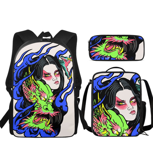 Dragon Lady Backpack lunch bag pencil case combination set