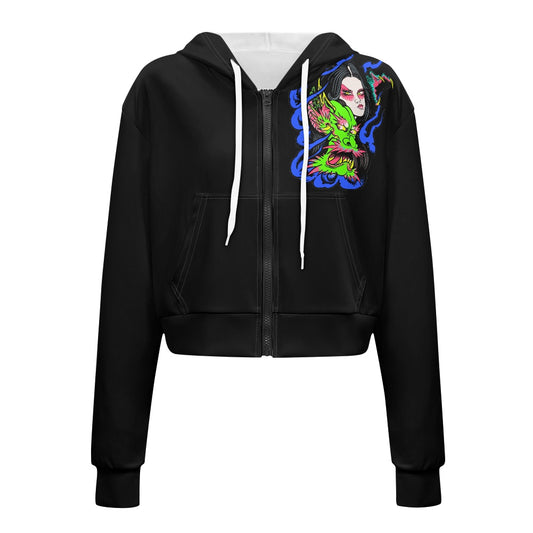 Dragon Lady Women's long sleeve short hooded sweatshirt