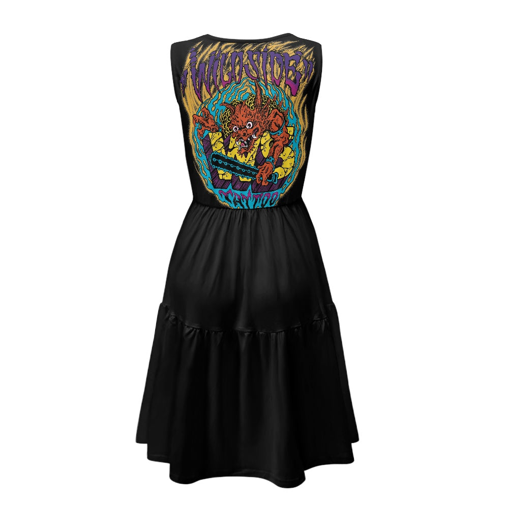 ONI Women's sleeveless round neck patchwork skirt