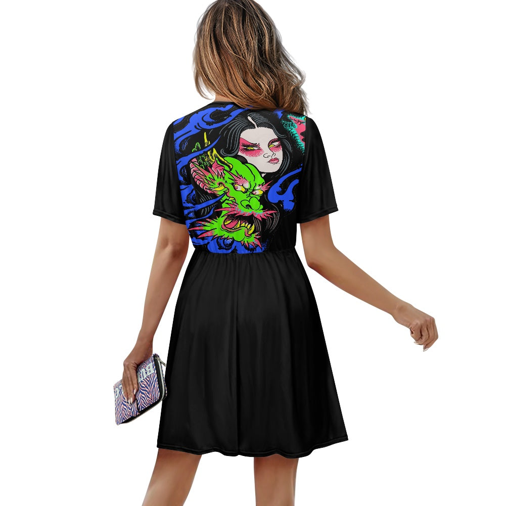 Dragon Lady Ladies V-neck short-sleeved dress