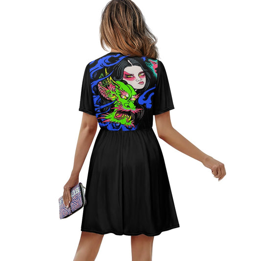 Dragon Lady Ladies V-neck short-sleeved dress