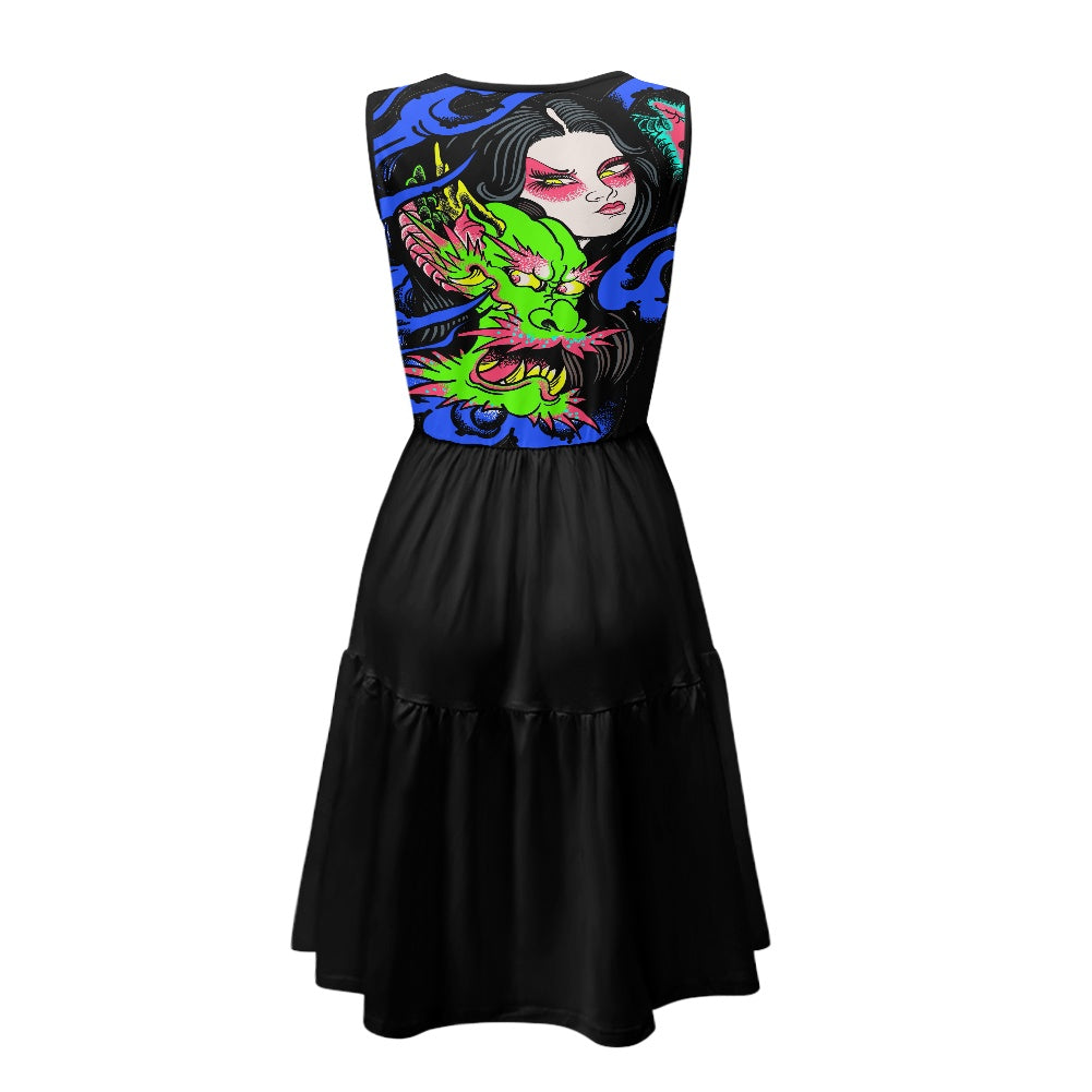 Dragon Lady Women's sleeveless round neck patchwork skirt