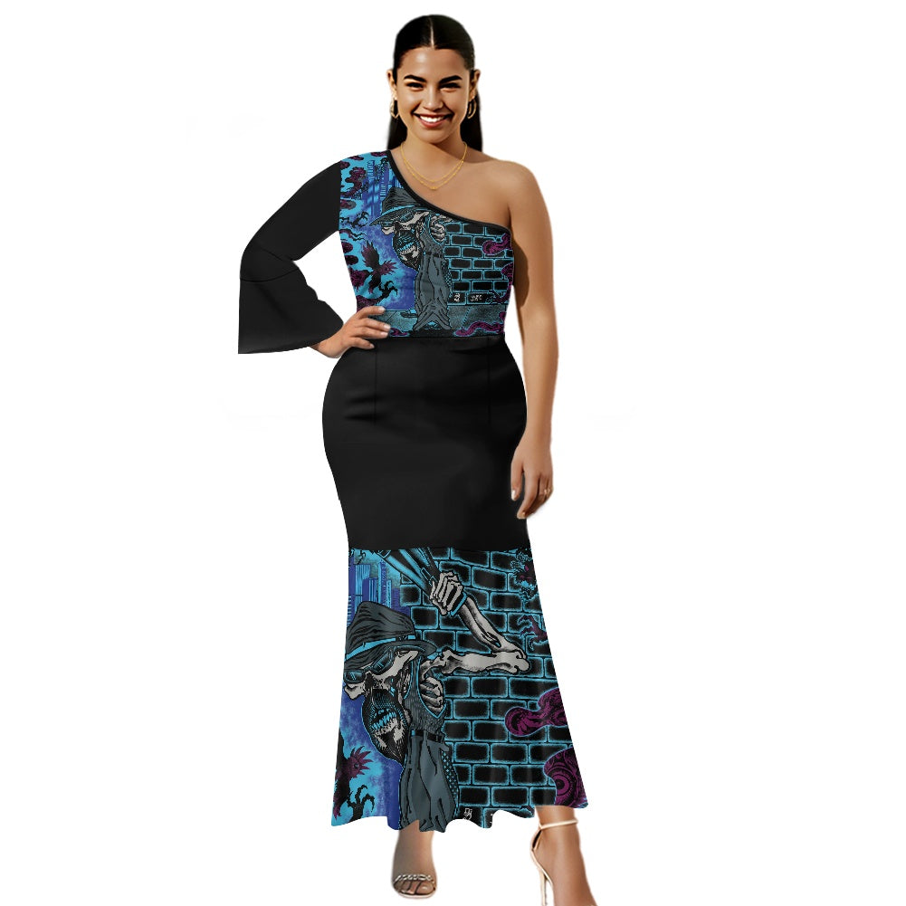 The Last Cholo One-shoulder Mermaid Dress with Long Sleeve
