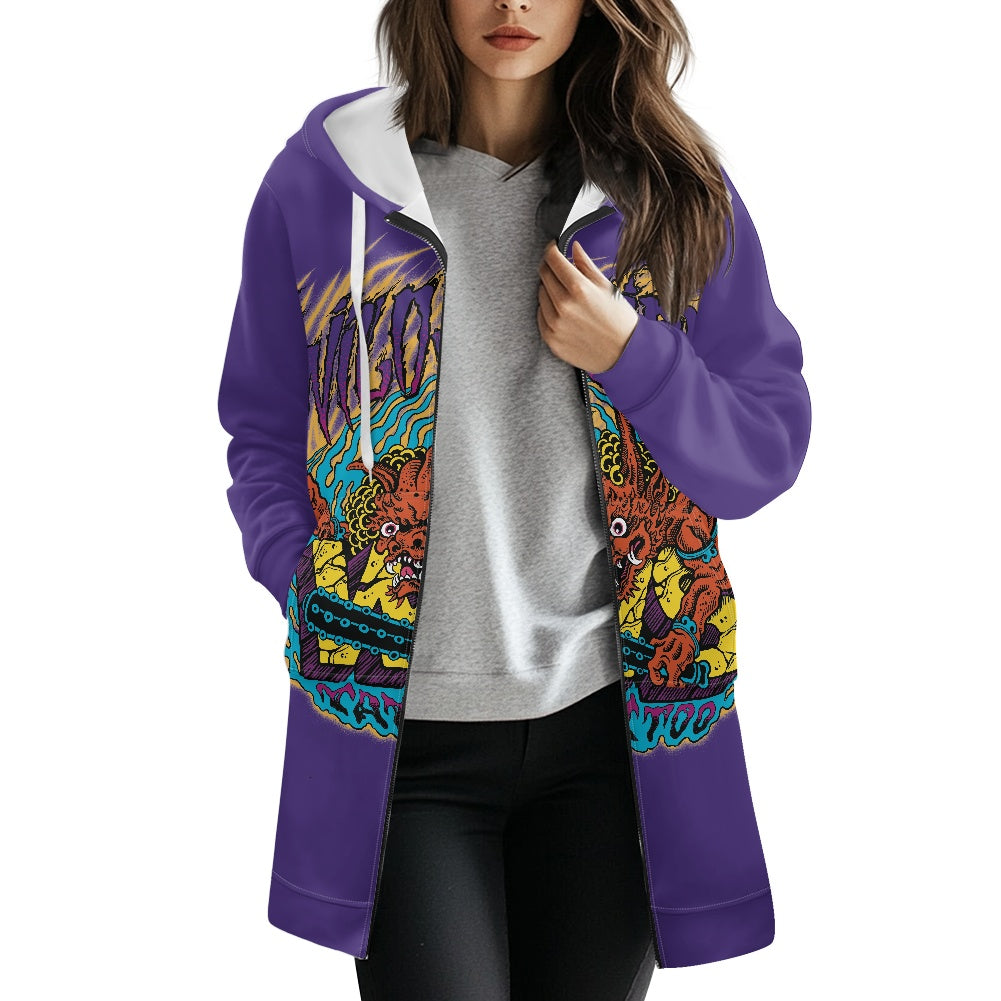 ONI Women's mid-length hooded sweatshirt cardigan