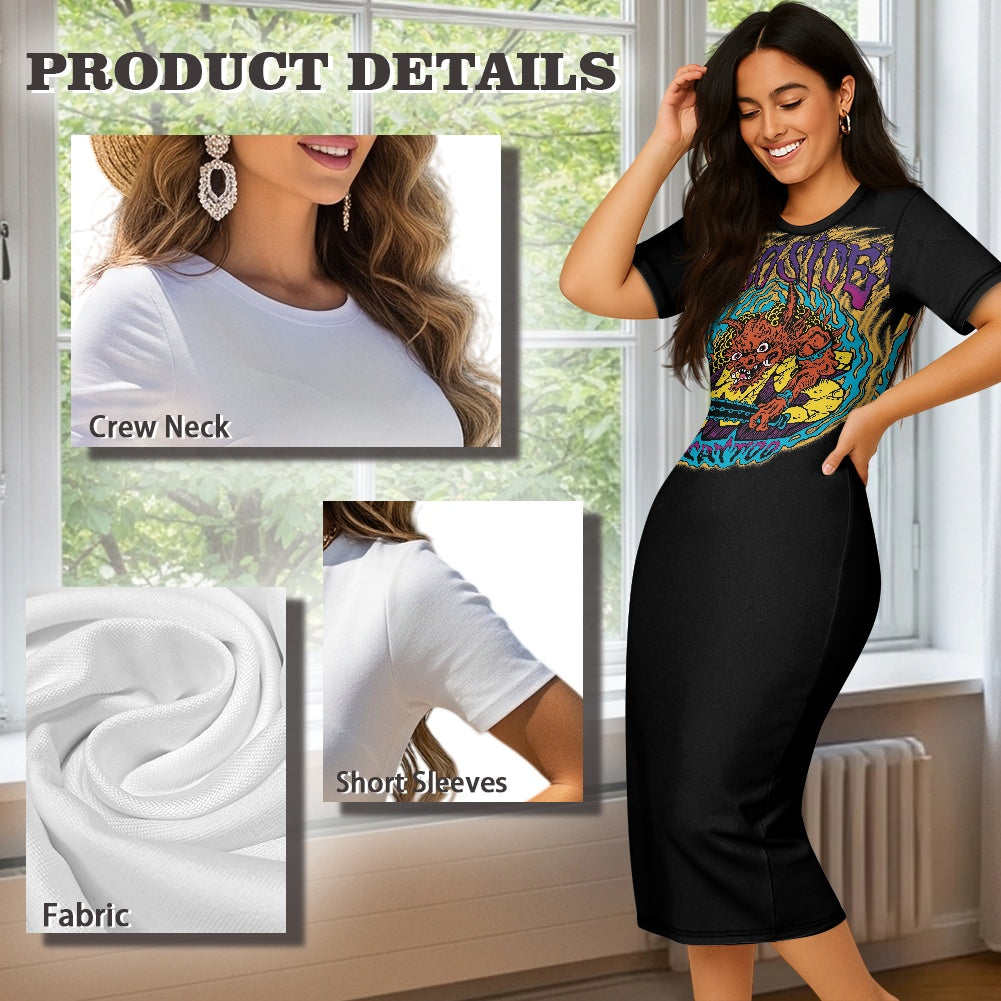 ONI Women's short-sleeved round-neck long skirt (220g)
