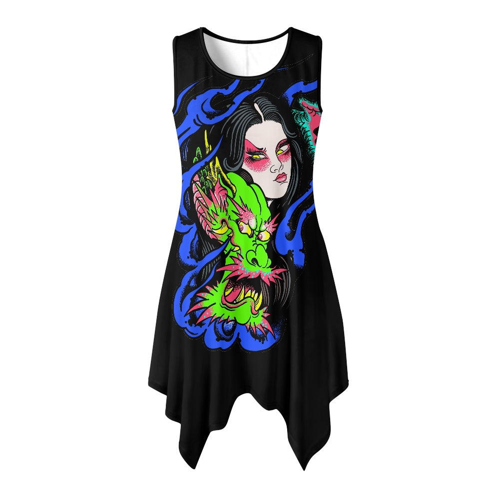Dragon Lady Women's sleeveless round neck irregular skirt