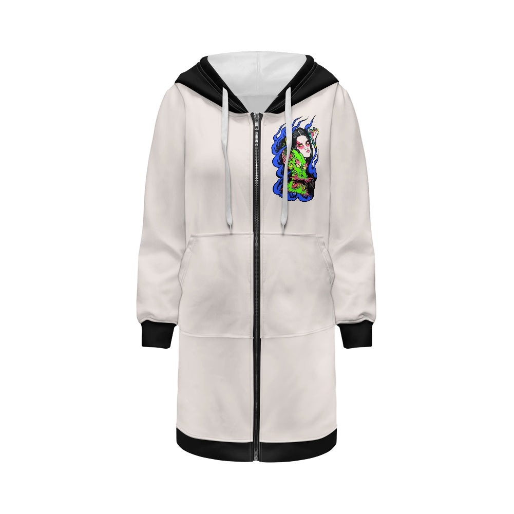 Dragon Lady Women's mid-length hooded sweatshirt cardigan