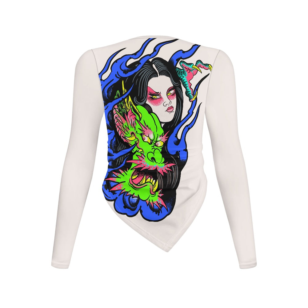 Dragon Lady Long-sleeved round neck irregular slim fit bottoming shirt