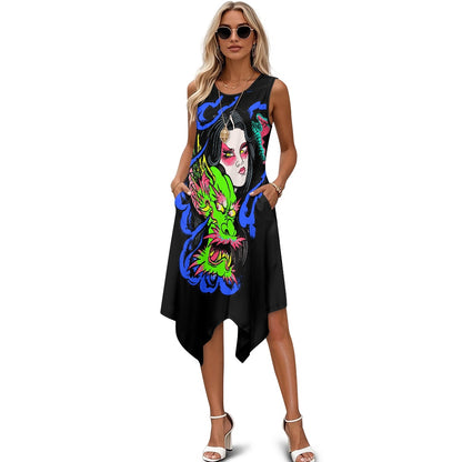 Dragon Lady Women's sleeveless round neck irregular skirt