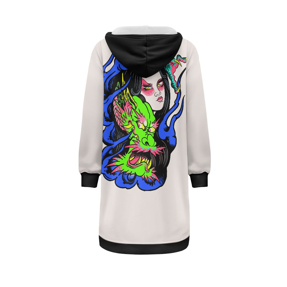 Dragon Lady Women's mid-length hooded sweatshirt cardigan