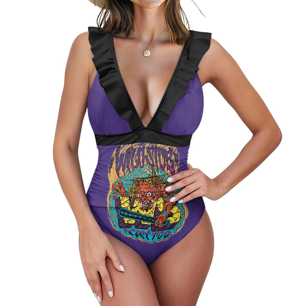 ONI Women's Ruffled Lace Up One-Piece Swimsuit