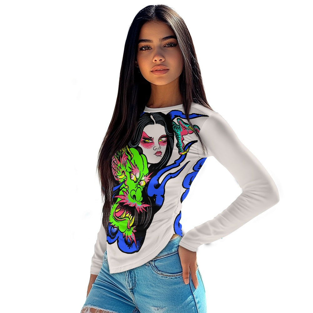 Dragon Lady Long-sleeved round neck irregular slim fit bottoming shirt