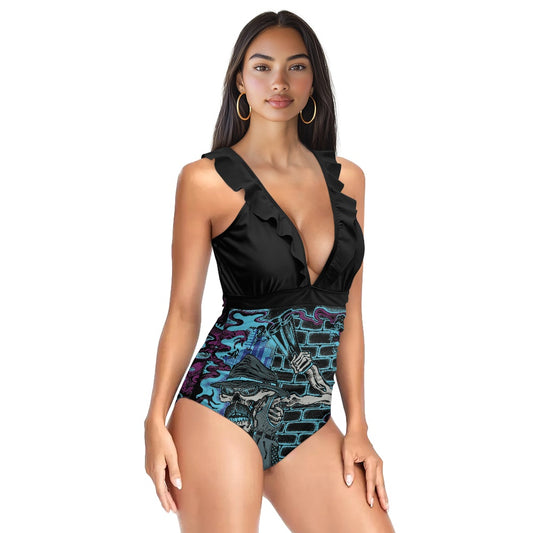 The Last Cholo Women's Ruffled Lace Up One-Piece Swimsuit