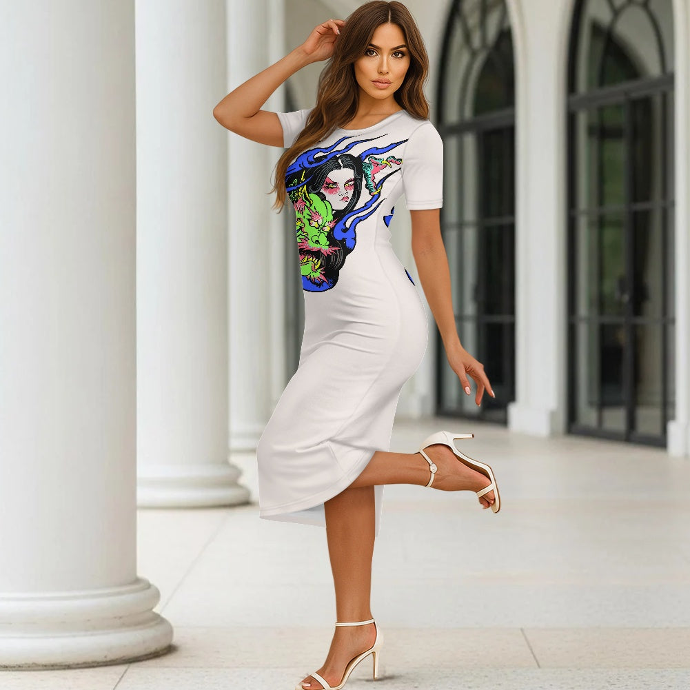 Dragon Lady Women's short-sleeved round-neck long skirt (220g)