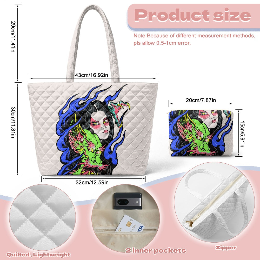 Dragon Lady Quilted shoulder bag/storage bag 2-piece set