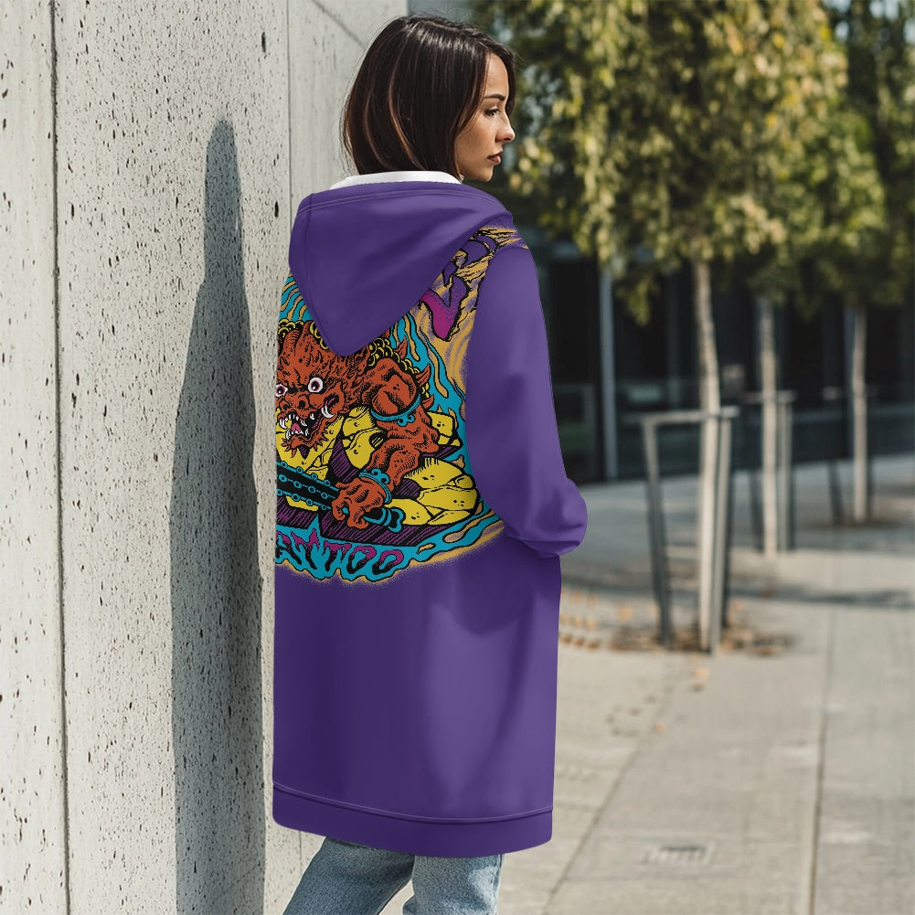 ONI Women's mid-length hooded sweatshirt cardigan