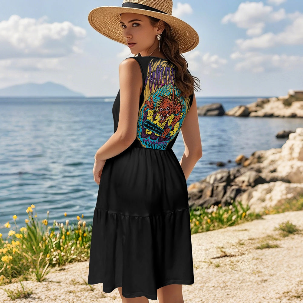 ONI Women's sleeveless round neck patchwork skirt