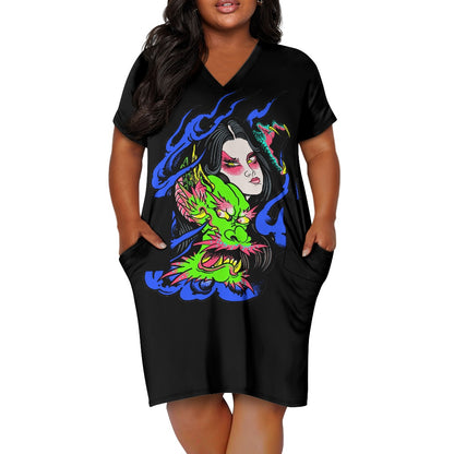 Dragon Lady Women's Short Sleeve Plus Size Dress