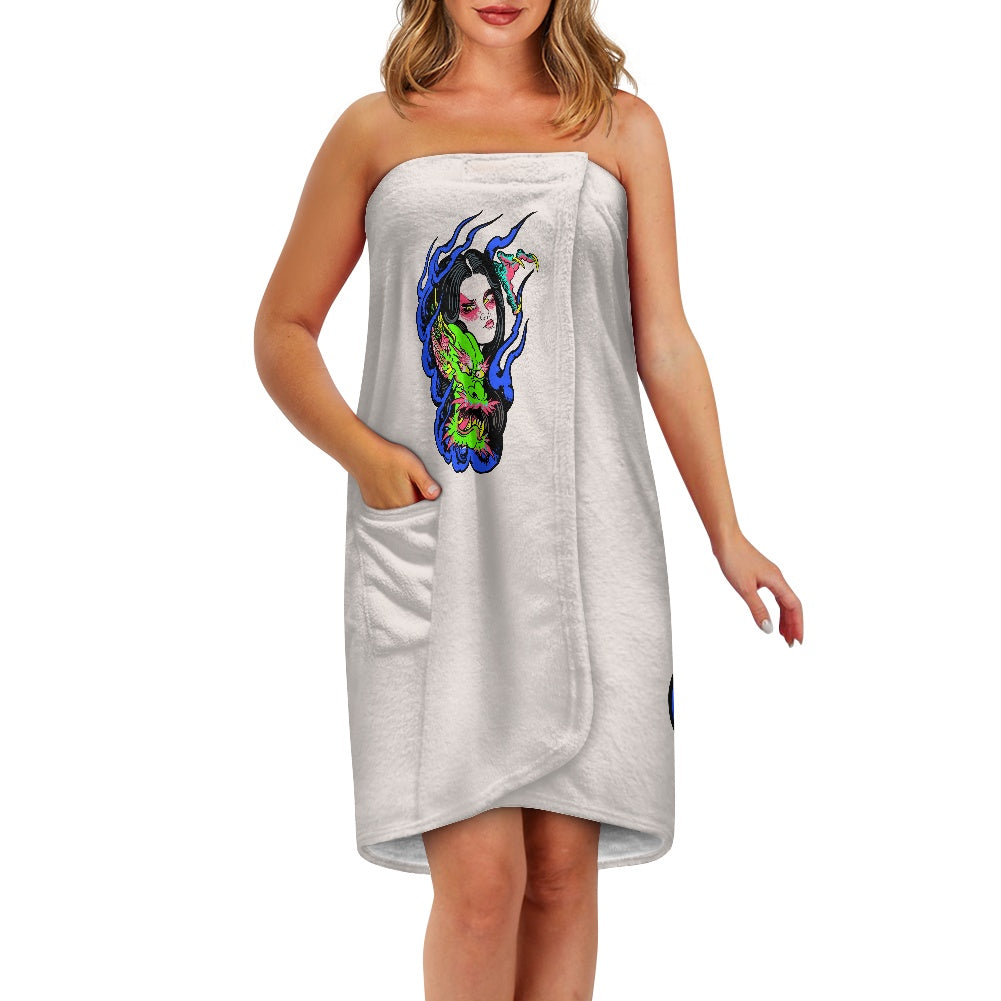 Dragon Lady Women's Velcro Bath Towel with Pocket