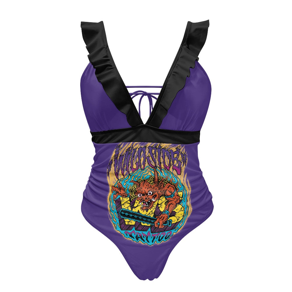 ONI Women's Ruffled Lace Up One-Piece Swimsuit
